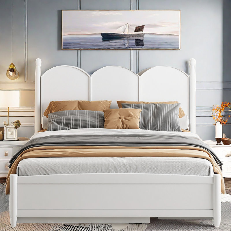Lark Manor Platform Bed With 2 Big Drawers Trundle Curved Headboard With 4 Rounded Pillars